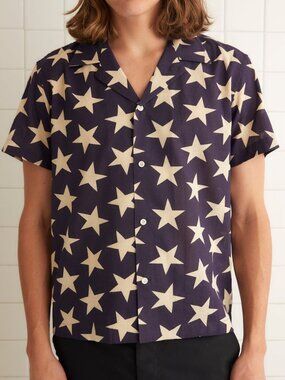Bode Starry Short Sleeve Men's Shirt Buttondown Star Printed Cotton M 279827